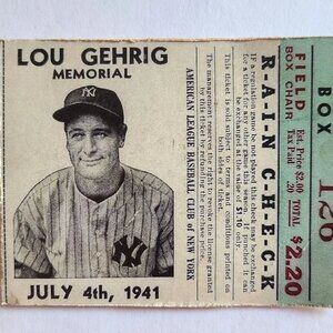 Lou Gehrig 1941 July 4th ticket stub Custom ticket
